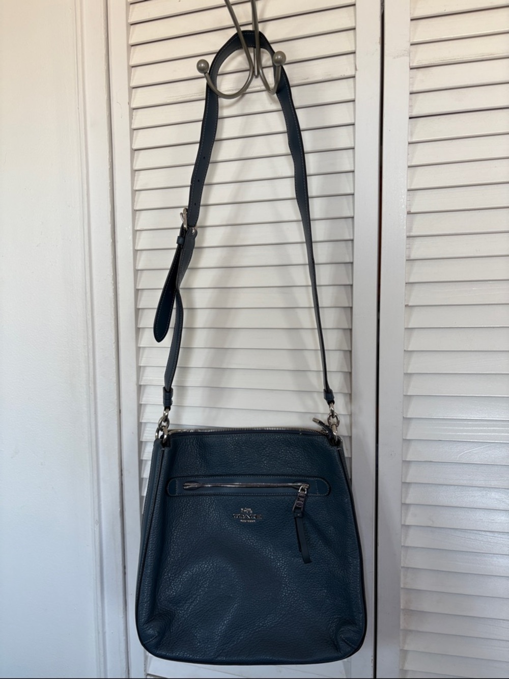 Coach Pebbled Leather Crossbody in Teal Blue